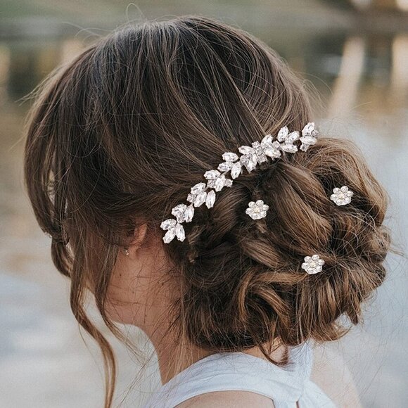 41 Pack Bridal Hair Accessories Silver Rhinestone Pearl Flower Comb Pins main image 7